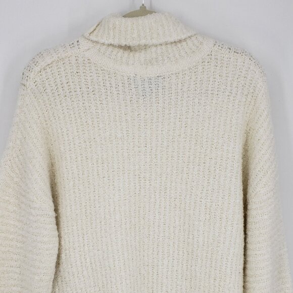Express Chunky Ribbed Knit Turtleneck Sweater S Womens Asymmetrical Slit Cream - Picture 7 of 9